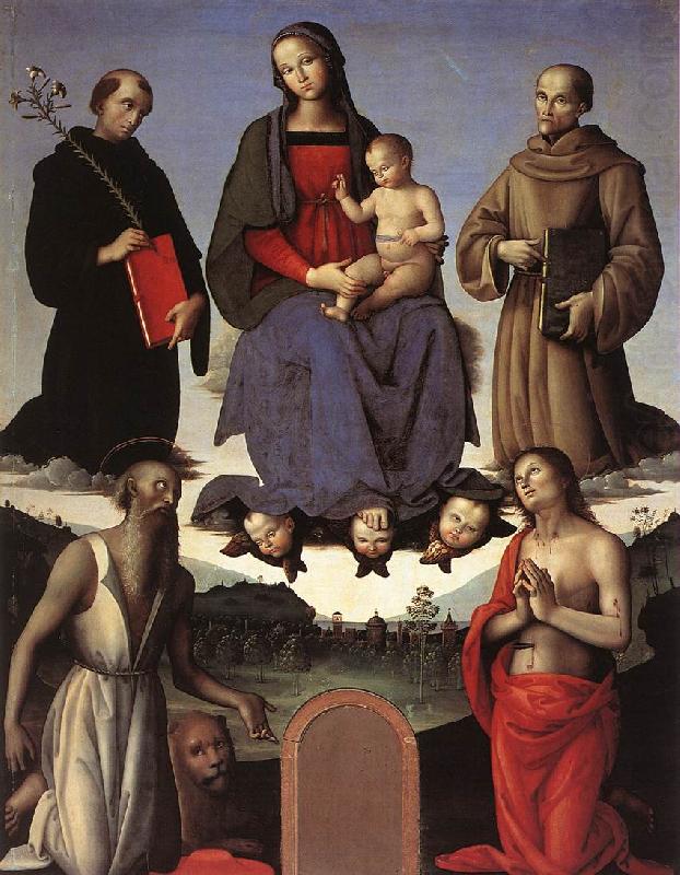 PERUGINO, Pietro Madonna and Child with Four Saints (Tezi Altarpiece) af china oil painting image